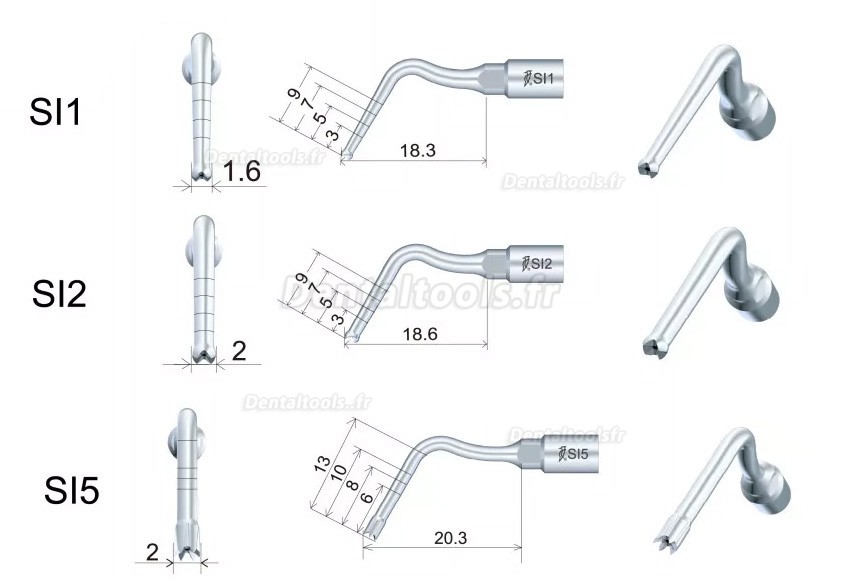 Woodpecker kit de 6 embouts de pr&eacute;paration pour implant dentaire SL1 / SI2 / SI5 / SI7 / S18 / S19